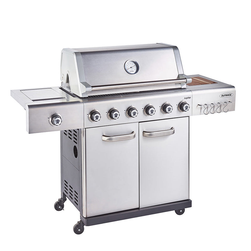 Outback Jupiter 6 Burner Hybrid Stainless Steel with Chopping Board Gas BBQ OUT370768