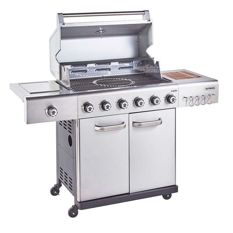 Outback Jupiter 6 Burner Hybrid Stainless Steel with Chopping Board Gas BBQ OUT370768