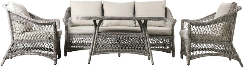 Menton Lattice Weave Lounge Set With Sofa, Armchairs & Dining Table