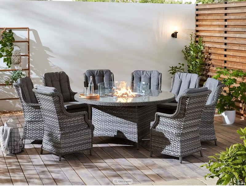 Santorini 8 Seater High Back Dining Set with Round Fire Pit Table