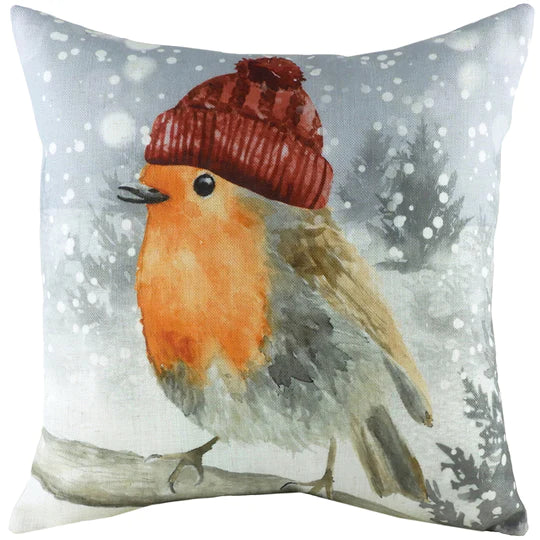 Evans Lichfield Snowy Robin Cushion Multicolour