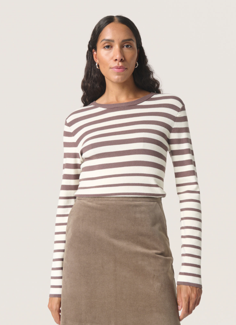 Soaked in Luxury Ladies Pullover SLSpina in Coffee Quartz and White Stripe