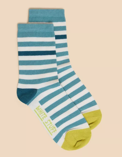 White Stuff Striped Ankle Socks in Blue MLT
