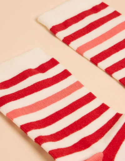 White Stuff Striped Ankle Socks in Coral MLT