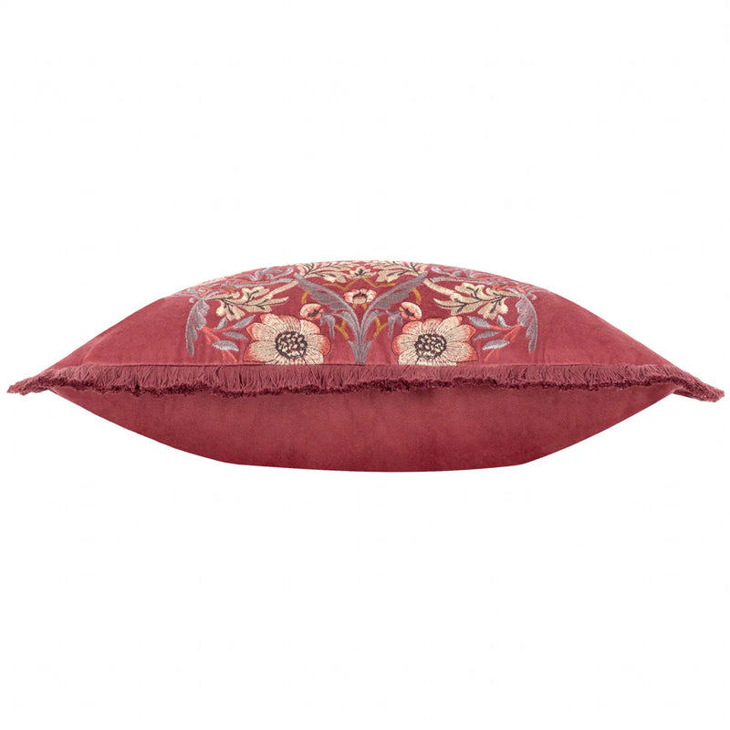 Morris & Co Strawberry Thief Embroidered Velvet Cushion Berry