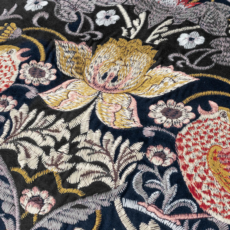 Morris & Co Strawberry Thief Embroidered Velvet Cushion Indigo