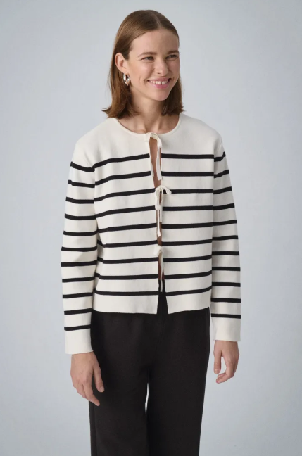 Soaked In Luxury Ladies SlHaven Cardigan In White With Black Stripe