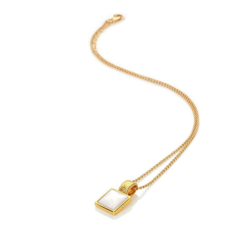 Hot Diamond Calm Mother of Pearl Square Pendant -18ct gold plate