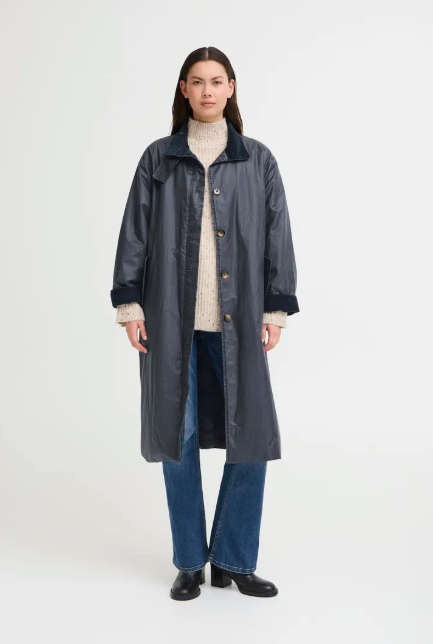 Ichi Ladies IHGANILO Long Coat In Dark Navy