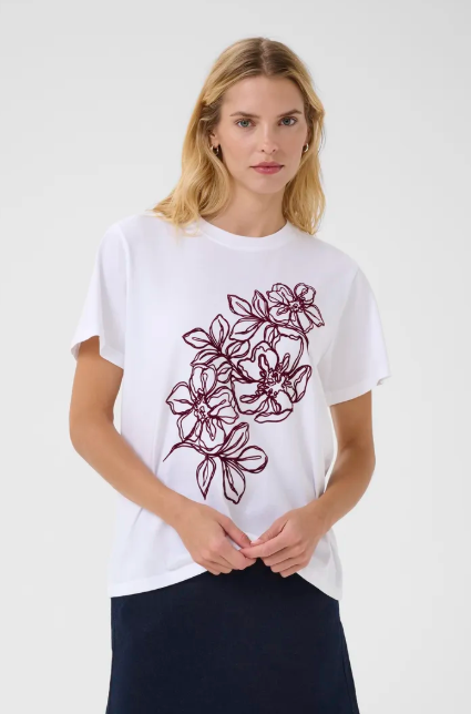 Part Two Ladies JaminaPw T-Shirt In White Tawny Port Deco