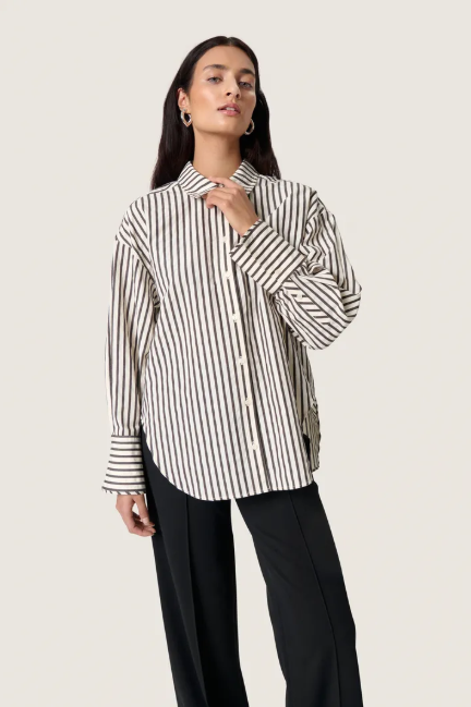 Soaked In Luxury SLToledo Shirt In White And Chocolate torte Stripe, Toledo Shirt
