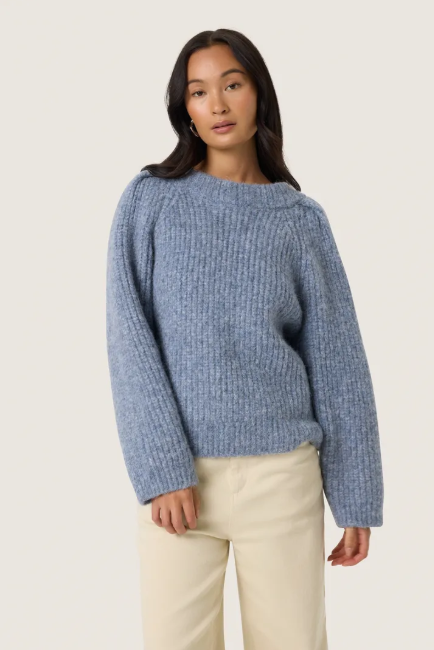 Soaked In Luxury Slpleoni Pullover In Bijou Blue Melange