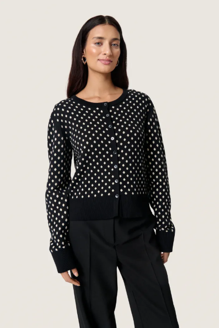 Soaked In Luxury Ladies SLGya Cardigan In Black With SandShell Dot