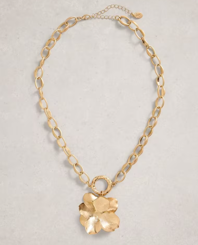 White Stuff Belle Floral Necklace in GOLD TONE METALLIC