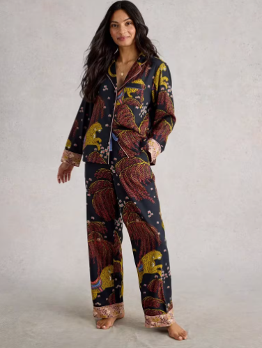 White Stuff Ladies NINA ORGANIC PJ LONG SLEEVE SHIRT in BLACK MULTI