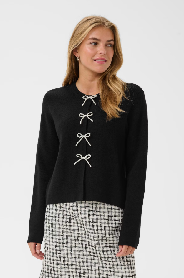 Culture Ladies CUholiday Cardigan with bows In Black, Holiday