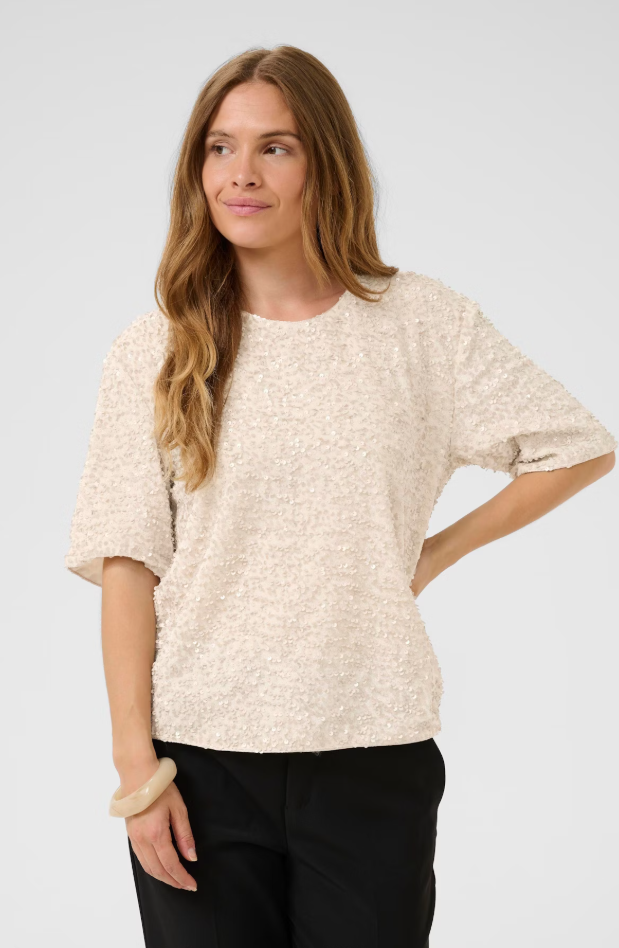 Culture Ladies CUnali Sequin blouse In Whitecap, Nali