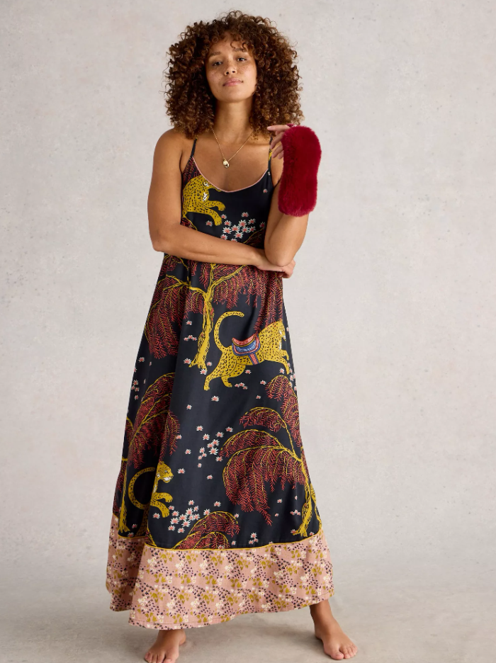 White Stuff Ladies IRIS CAMI NIGHTIE in BLACK MULTI