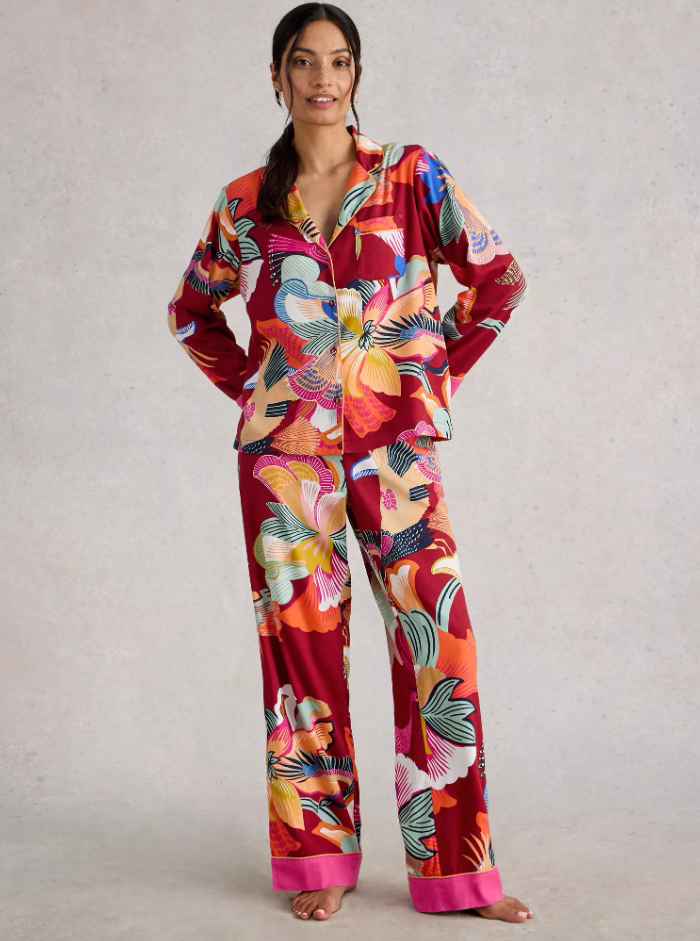 White Stuff Ladies NINA ORGANIC PJ LONG SLEEVE SHIRT in RED MULTI