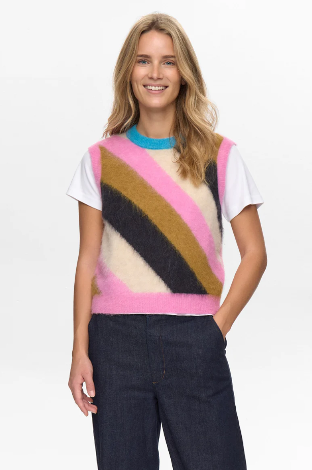 Numph Ladies NUSURI MULTI STRIPE VEST - Obsidian