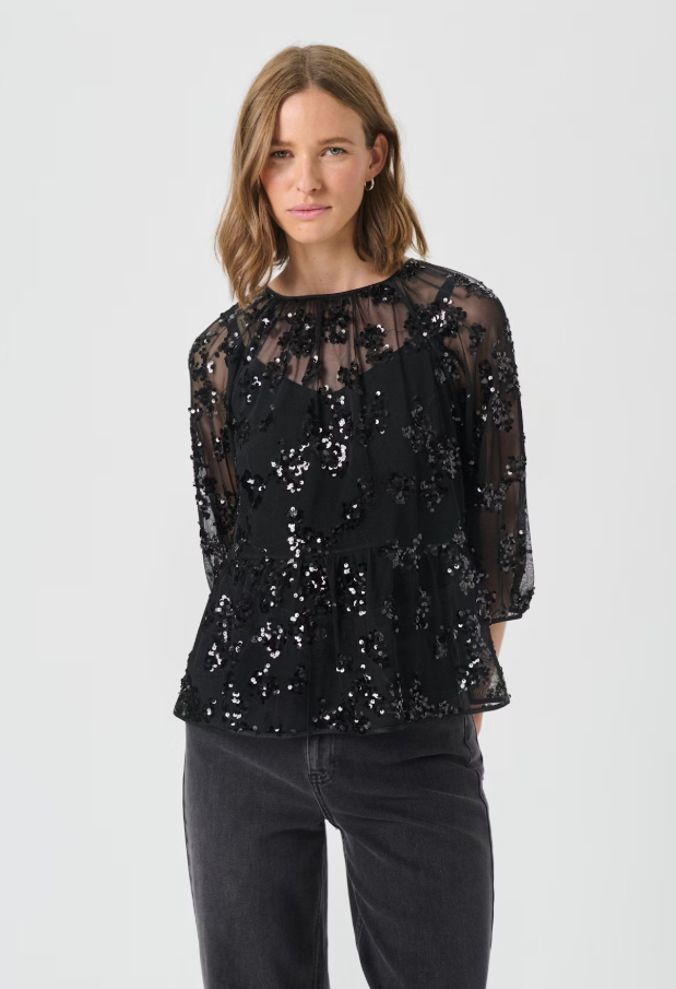 Part Two Ladies VivanPW Blouse In Black Sequins On Mesh, Vivan
