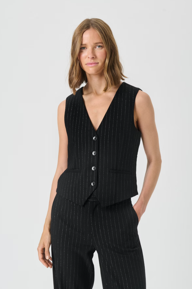 Part Two Ladies ValentinePW WA In Black Metallic Stripe - Valentine Waistcoat