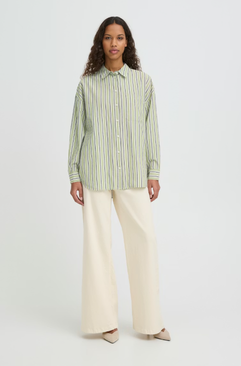 Ichi Ladies IHFluca Shirt In Green Stripe