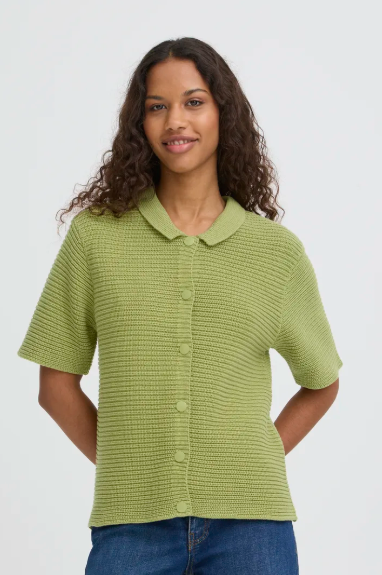Ichi Ladies IHDEMUE Cardigan Short Sleeve In Iguana