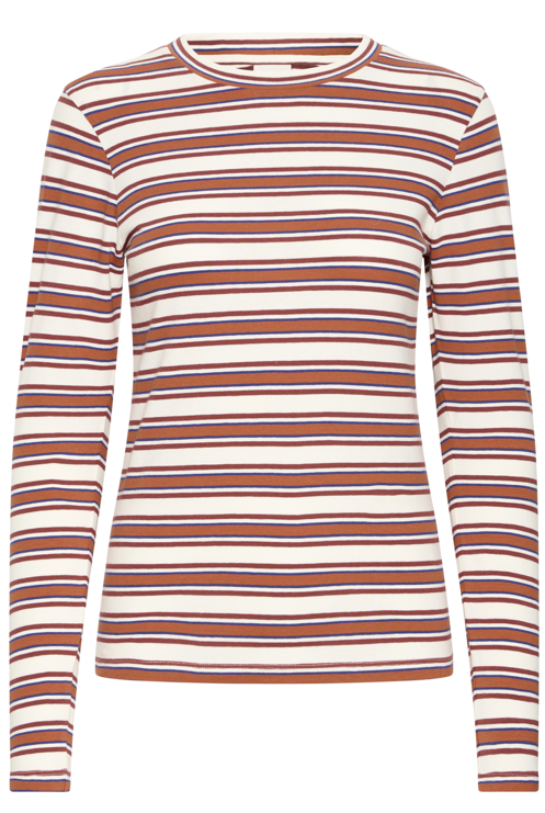 Ichi Ladies Long Sleeve T Shirt IHMira in Red Multi Stripe, Mira Tee