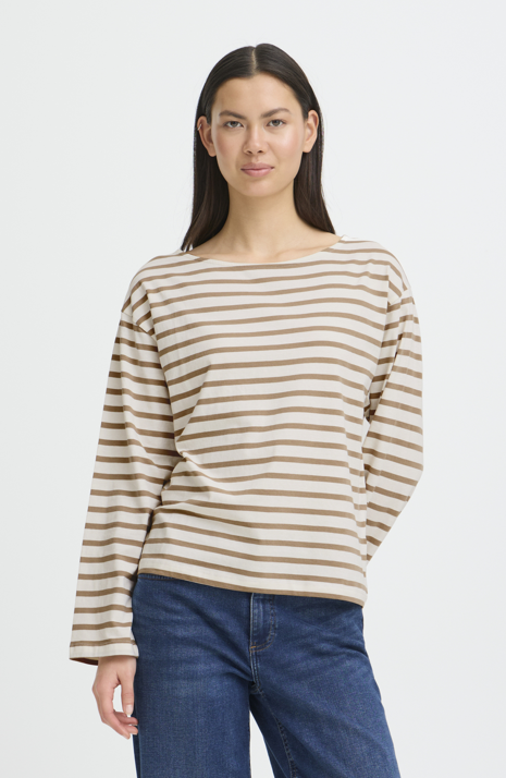 Ichi Ladies Boatneck LS2 Top IHMira in Sepia Tint Cloud Dancer, Mira Tee