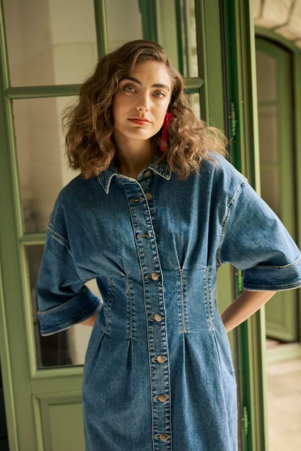 Culture Ladies CUcyrine Ami Long Dress, Cyrine Medium Vintage Denim