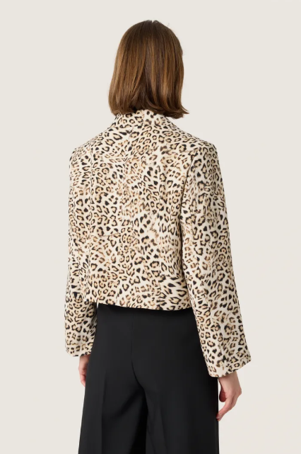 Soaked In luxury SlShirley Ladies Cropped Printed Blazer In Leopard Print
