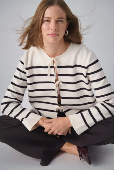 Soaked In Luxury Ladies SlHaven Cardigan In White With Black Stripe