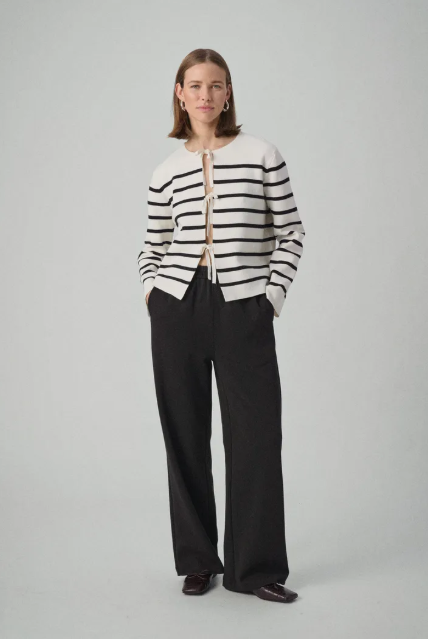 Soaked In Luxury Ladies SlHaven Cardigan In White With Black Stripe