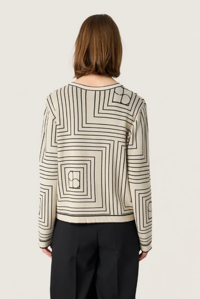 Soaked In Luxury Ladies SlIndianna Medea Cardigan In Oatmeal With Black Monogram