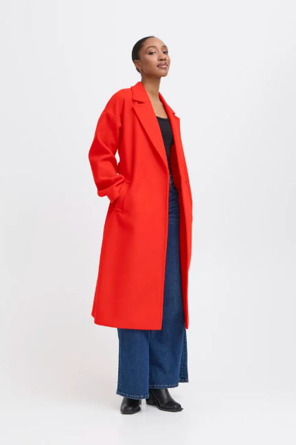 Ichi Ladies IhJannet Coat In Fiery Red Coat, Jannet – Jacksons of