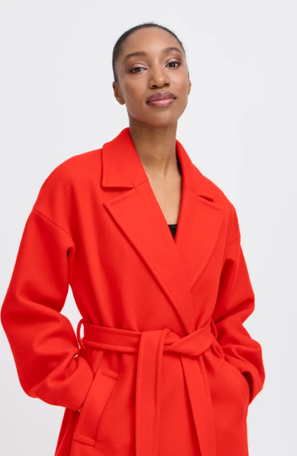 Ichi Ladies IhJannet Coat In Fiery Red Coat