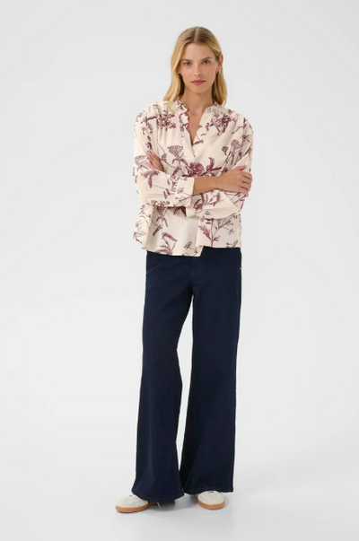 Part Two Ladies NatalePW Blouse Tawny Port Botanical Print