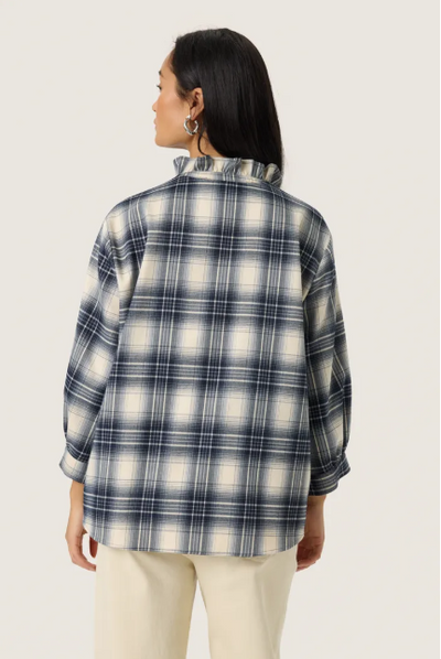Soaked In Luxury Slpamala Blouse In Navy Checks, Pamala