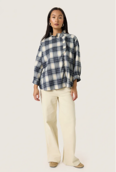 Soaked In Luxury Slpamala Blouse In Navy Checks, Pamala