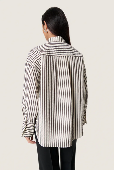 Soaked In Luxury SLToledo Shirt In White And Chocolate torte Stripe, Toledo Shirt