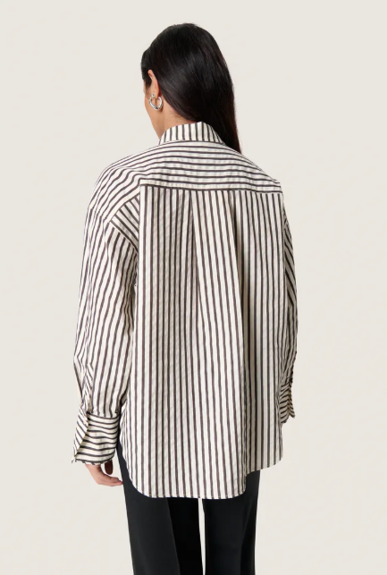 Soaked In Luxury SLToledo Shirt In White And Chocolate torte Stripe, Toledo Shirt