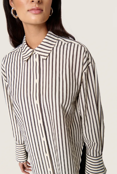 Soaked In Luxury SLToledo Shirt In White And Chocolate torte Stripe, Toledo Shirt