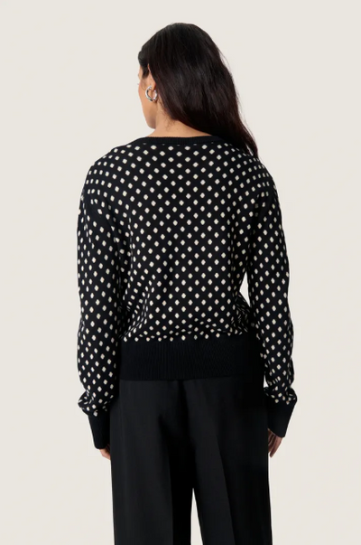 Soaked In Luxury Ladies SLGya Cardigan In Black With SandShell Dot