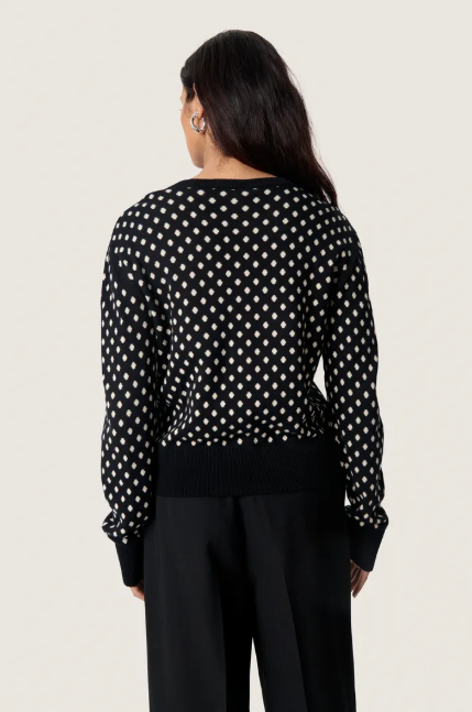 Soaked In Luxury Ladies SLGya Cardigan In Black With SandShell Dot
