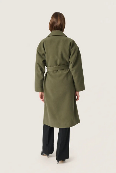 Soaked In Luxury Ladies SlRubie Belted Coat In Grape Leaf