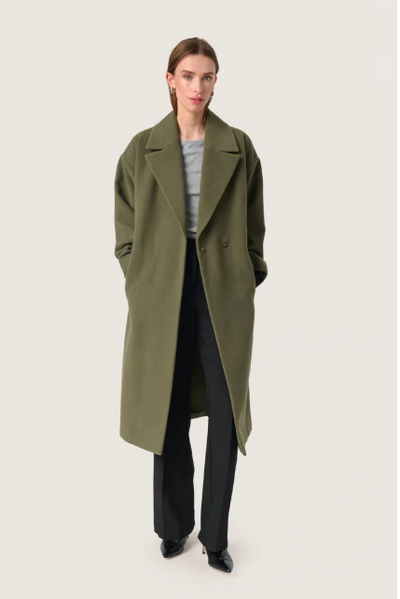 Soaked In Luxury Ladies SlRubie Belted Coat In Grape Leaf