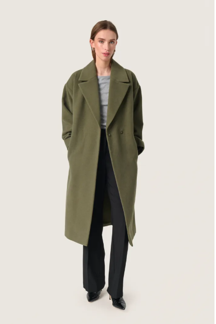 Soaked In Luxury Ladies SlRubie Belted Coat In Grape Leaf