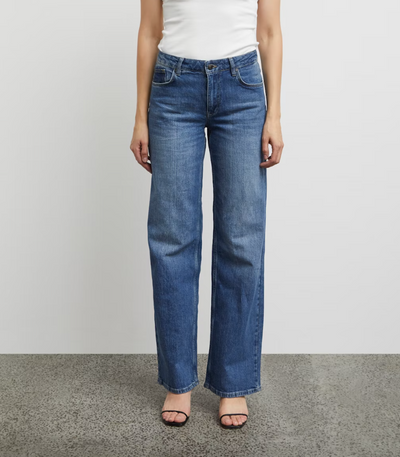 Pulz Jeans Ladies  PZVEGA HW Jeans Wide Leg In Medium Blue
