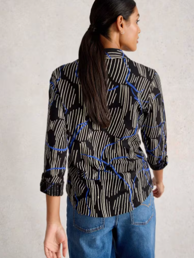 White Stuff Ladies ANNIE COLLARED SHIRT JERSEY in BLACK PRINT